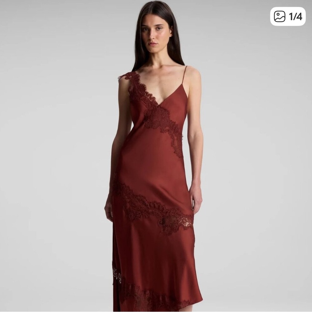 A.L.C. Burgundy Satin Lace Midi Dress